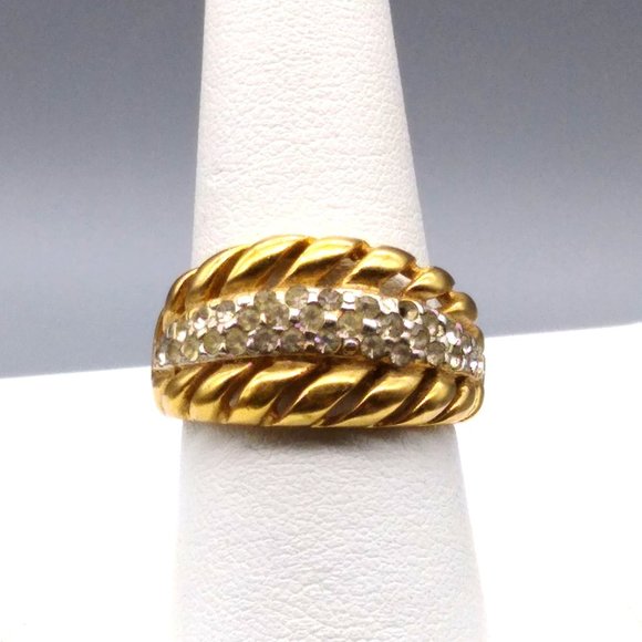 Vintage Men's Low Profile Statement Ring in Gold Tone with Clear Crystal Pave - Picture 1 of 7